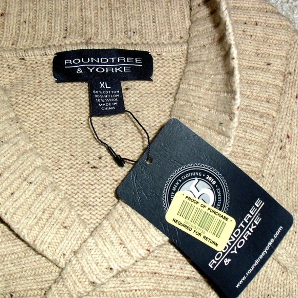 Roundtree & Yorke $75 Mens Tan Collared Cotton Polyester Sweater sz. XL New Tags - Picture 2 of 5